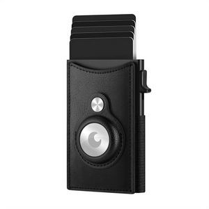 RFID Pop-up Card Holder Genuine Leather Card Bag Tracker Case Wallet Card Clip W/ Elastic Band