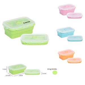 800ml Silicone Folding Lunch Box Collapsible Bowl Bento Lunch Box W/Lid and Air Plug