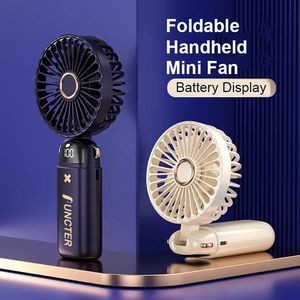Foldable Mini Handheld Fan Phone Holder With Battery Display Adjustable Wind Speed