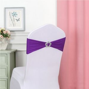 Chair Sashes Bow Satin Bowknot Stretchy Bands Chair Bowknot W/ Crown Diamond Buckle