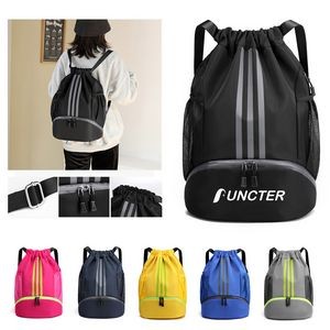 13 x 19 In Waterproof Drawstring Backpack with Shoes Compartment, Large Capacity Sports Training Bag