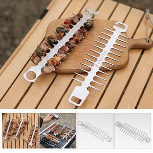 Stainless Steel Barbecue Stick Reusable Grilling Skewers Outdoor Fish Bone Barbecue Fork