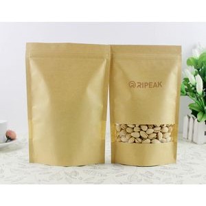 3.5 x 5.5 Inch Kraft Bags with Window Stand Up Ziplock Seal Paper Bag Resealable Food Storage Pouch