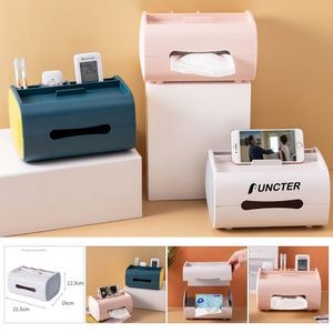 Tissue Box Holder, Multi-Functional Tissue Box Cover with Remote Control Holder
