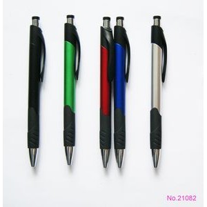 Chrome Plated Retractable Ballpoint Pen w/Rubber Tire Textured Grip