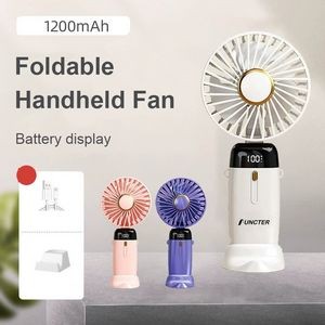 Foldable Mini Handheld Fan With Battery Display Adjustable Wind Speed