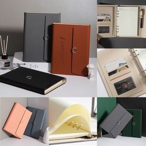 A5 PU Leather Rings Binder Notebook Ruled Lined Journal with Card Holder Side Pocket Pen Holder