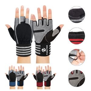 Weight Lifting Half Finger Gloves for Exercise with Wrist Wraps Gym Gloves Full Palm Protection
