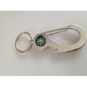 4-in-1 Metal Carabiner Key Chain w/Compass & Bottle Opener