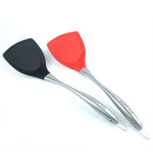 Silicone Solid Turner W/Stainless Steel Handle-Heat Resistant Silicone Tools Non-Stick Cookware