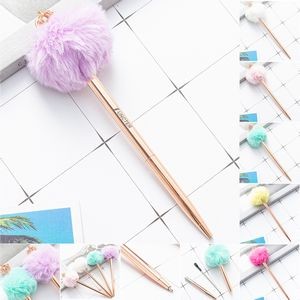 Pompom Cute Fluffy Ballpoint Pen with Crown Tops