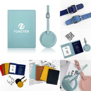 PU Luggage Tag Passport Holder Package Set Travel Suits Round Luggage Tag