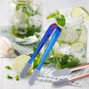 5.1 inch 304 Stainless Steel Ice Tongs w/Silicone (Blue & Purple)
