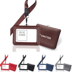Leather Horizontal ID Card Holder Badge Holder With 2 Clear Windows