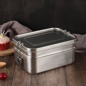 1340ml Rectangular 304 Stainless Steel Bento Box Food Containers Metal Storage Lunch Boxes (2 layer)