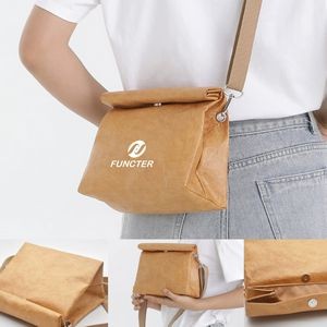 Tyvek Material Cross Body Bag Reusable Durable Kraft Paper Sling Bag with Detachable Strap