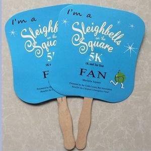 Customized Shape Paper Hand Held Fan W/ Wooden Handle