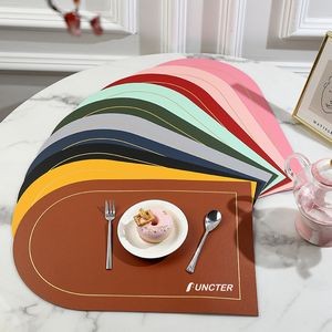 D Shaped Double - Sided PU Leather Leather Table Mat