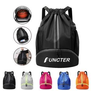 13 x 19 Inch Drawstring Backpack with Shoes Compartment, Dry Wet Separation Large Capacity