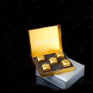Gold 5 Pcs Metal Dice Game Set w/ Metal Container
