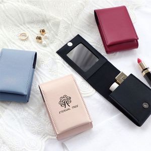 PU Leather Magnetic Buckle Makeup Bag Handle Bag Lipstick Storage Pouch W/Compact Mirror