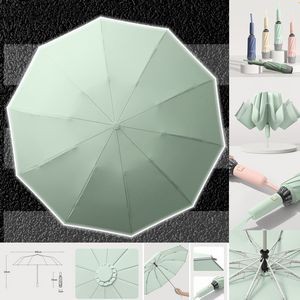 Reverse Folding Umbrella Reflective Safety Strip Automatic Open Umbrella UV Protection Umbrella