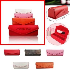 PU Leather Magnetic Buckle Makeup Bag Handle Bag Lipstick Storage Pouch W/Square Mirror