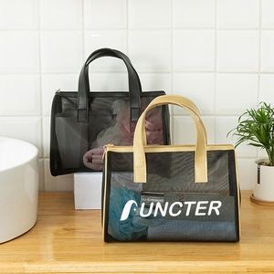 Portable Mesh Cosmetic Bag Toiletries Bag with Handle