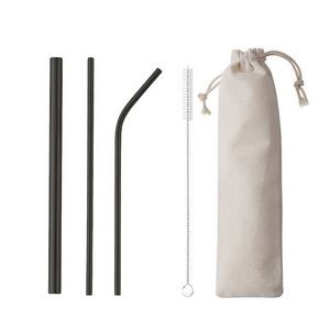 4-Piece 304 Stainless Steel Flatware Three Straws Brush Tableware Set W/Drawstring Bag(Black)