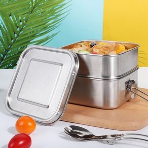 1480ml Square 304 Stainless Steel Bento Box Food Containers Metal Storage Lunch Boxes (2 layer)
