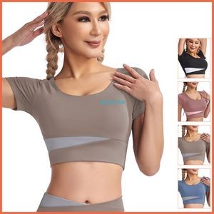 Workout Crop Tops Short Sleeve Yoga Shirts
