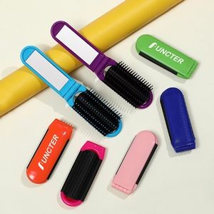 Foldable Hair Brush with Mirror Travel Comb Mirror