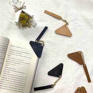 PU Leather Corner Bookmark Classic Stitched Bookmark Page Markers Reading Gifts W/ Chain
