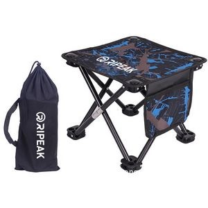 Portable Oxford Folding Stool Camping Outdoor Chairs W/Side Pocket & Carrying Bag(Blue Camouflage)