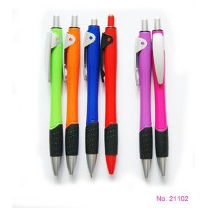 Solid Color Retractable Ballpoint Pen w/Spotted Rubber Grip