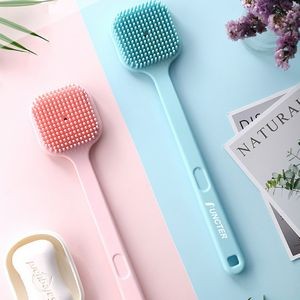 Silicone Square Scrubber for Shower Dual Sides Body Scrubber Exfoliator with Long Handle