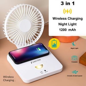 3 In 1 Design Foldable Desk Fan With Wireless Charging For Phone Night Light