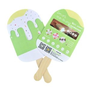 Ice Cream Shape Paper Fan with Wooden Handle