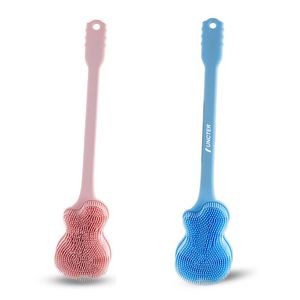 Guitar Shaped Silicone Scrubber for Shower Dual Sides Body Scrubber Exfoliator with Long Handle
