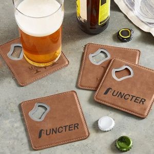 2 in 1 Square Leather Coaster Bottle Opener