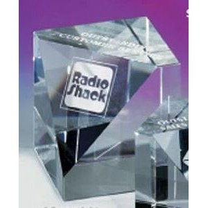 Slanted Cube Crystal Paperweight (3 1/8")
