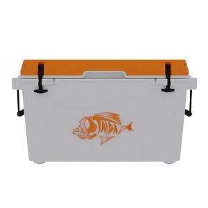 Taiga 55 Quart Cooler: Taiga Fish molded Logo, White Base/ Orange Lid