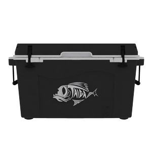Taiga 55 Quart Cooler: Taiga Fish molded Logo, Black Base/ White Inner