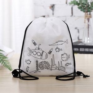 eco friendly Kids DIY non woven drawing bag promotional with back Drawstring