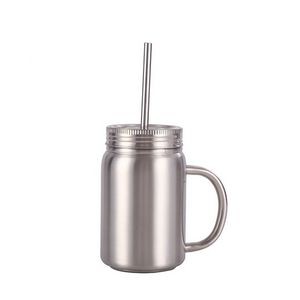 Insulated Stainless Steel Mason Jar Mugs With Handle and Straw