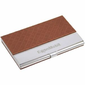 Executive Business Card Case with Brown Leatherette Diamond Design