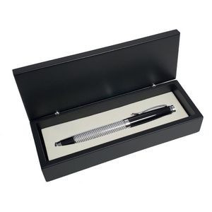 Silver Glass Fiber Finish Roller Ball Pen in Black Wooden Box