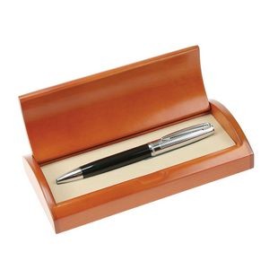 Black Executive Ball Pen in Curved Wooden Gift Box