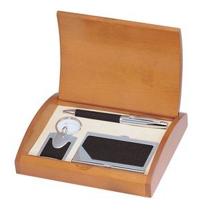 Executive Pen, Card Case, and Key Chain Set in Black Leather