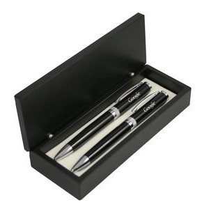 Glossy Black Ballpoint Pen and Pencil with Diamond Cut Ring Pen Set